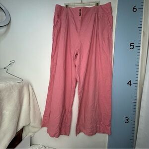 Cato Barbiecore Pink Wide Leg Mid Rise Linen Flowy Design Pants 20W